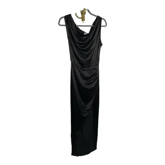 Revolve Nonchalant Label Dinah One Shoulder Dress Satin Gown Black Size M